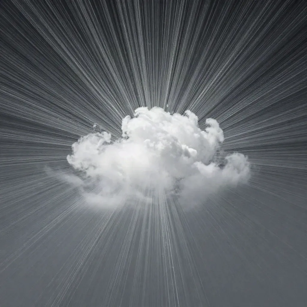 Silver filaments converge into a soft white bloom in dark graphite haze